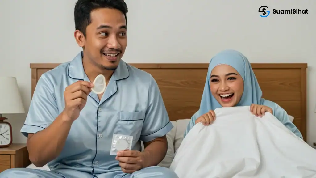 Suami -pegang -kondom -yang -telah -digunakan -setelah -berhubungan -intim
