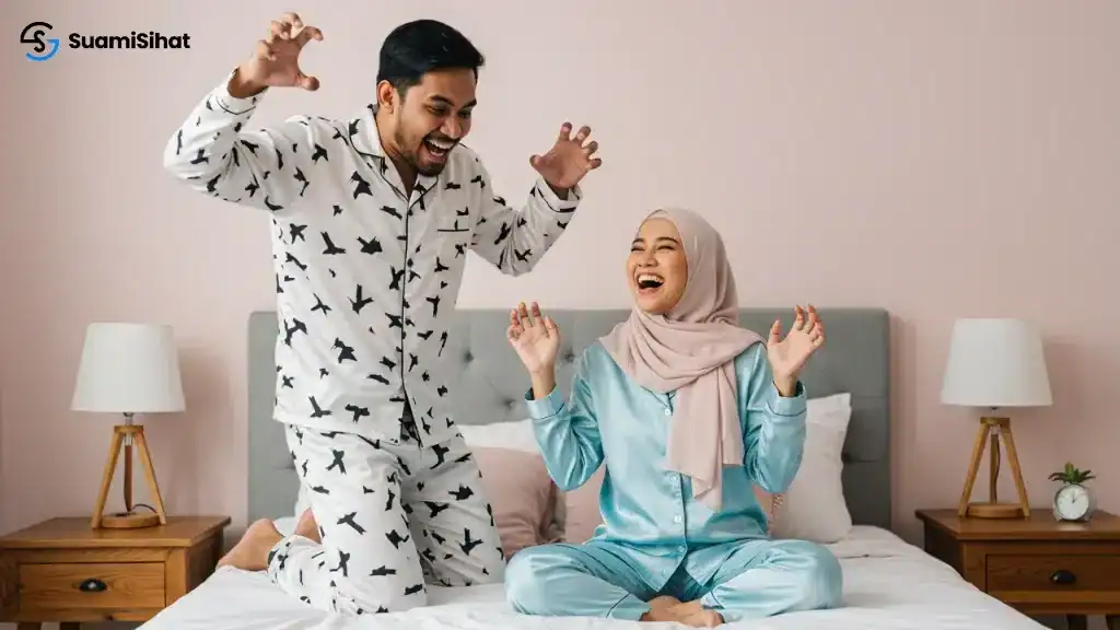 Suami -berlagak -haiwan -karnivor -terkam -isteri -di -atas -katil