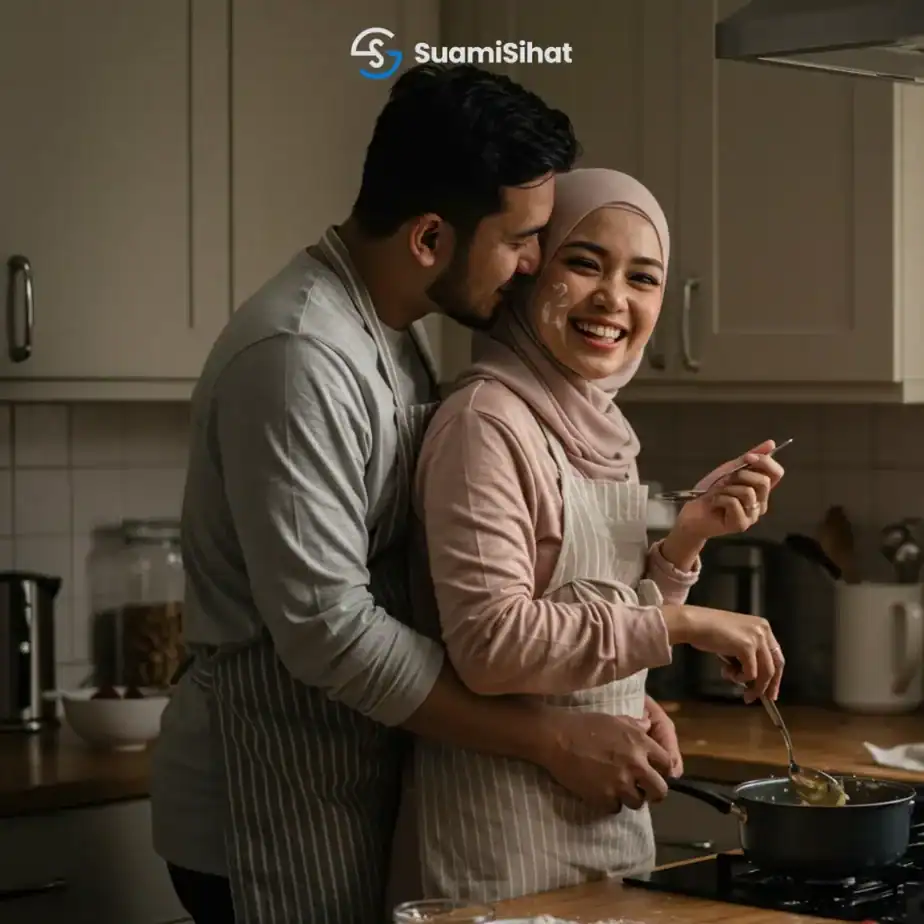 Suami-isteri-bermesraan-di-dapur-intim-di-malam-jumaat