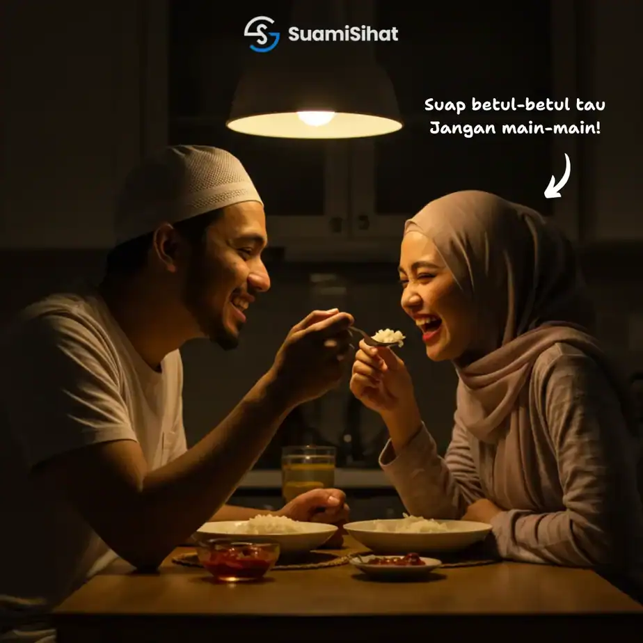 Suami-steri-makan-sambil-bermesra-di-meja-makan-dalam-suasana-yang-intim-di-malam-jumaat