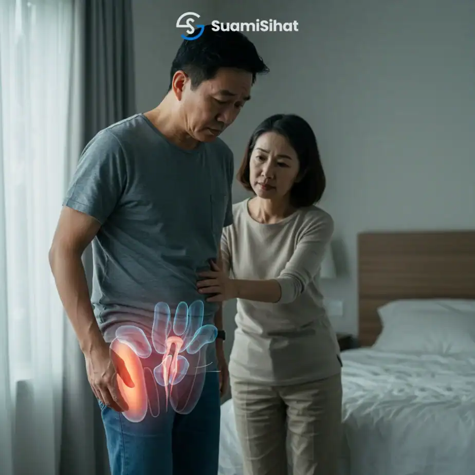 Man-have-A-weak-pelvic-floor-and-his-wife-try-to-help